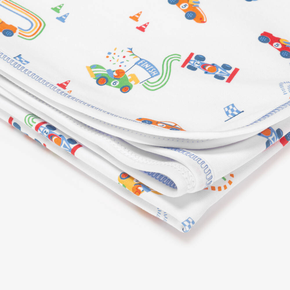 Kissy Kissy-Baby Boys Blue & White Pima Cotton Grand Prix Blanket (73cm) | Childrensalon