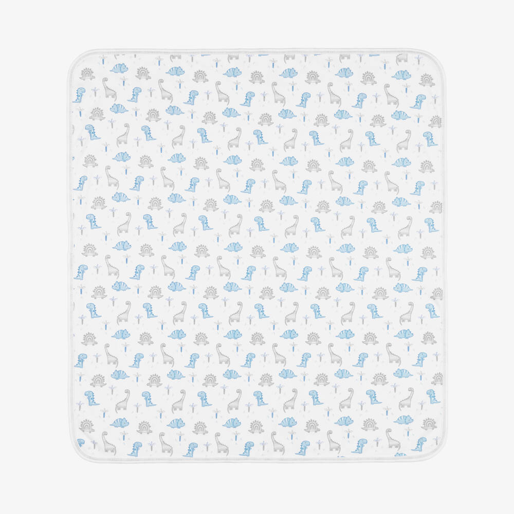Kissy Kissy-Baby Boys White & Blue Dinosaur Territory Blanket (73cm) | Childrensalon