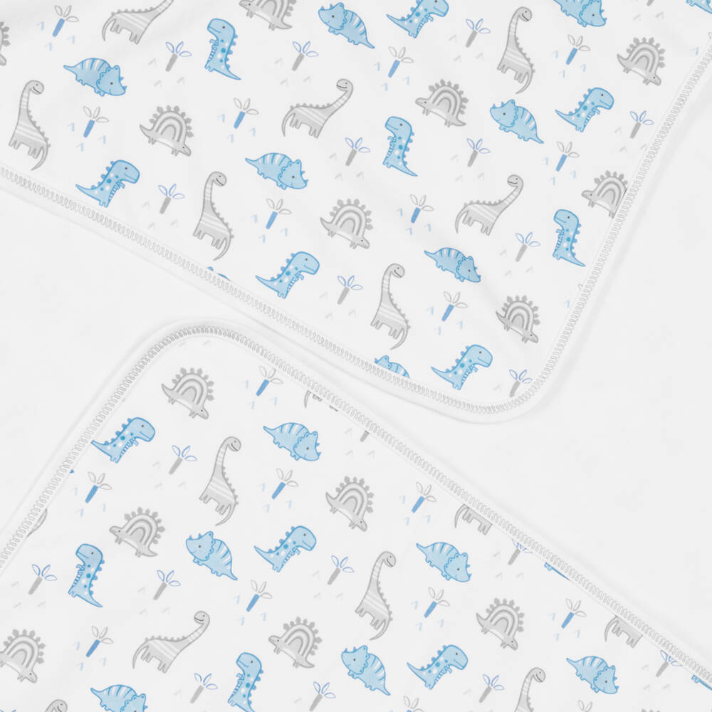 Kissy Kissy-Baby Boys White & Blue Dinosaur Territory Blanket (73cm) | Childrensalon