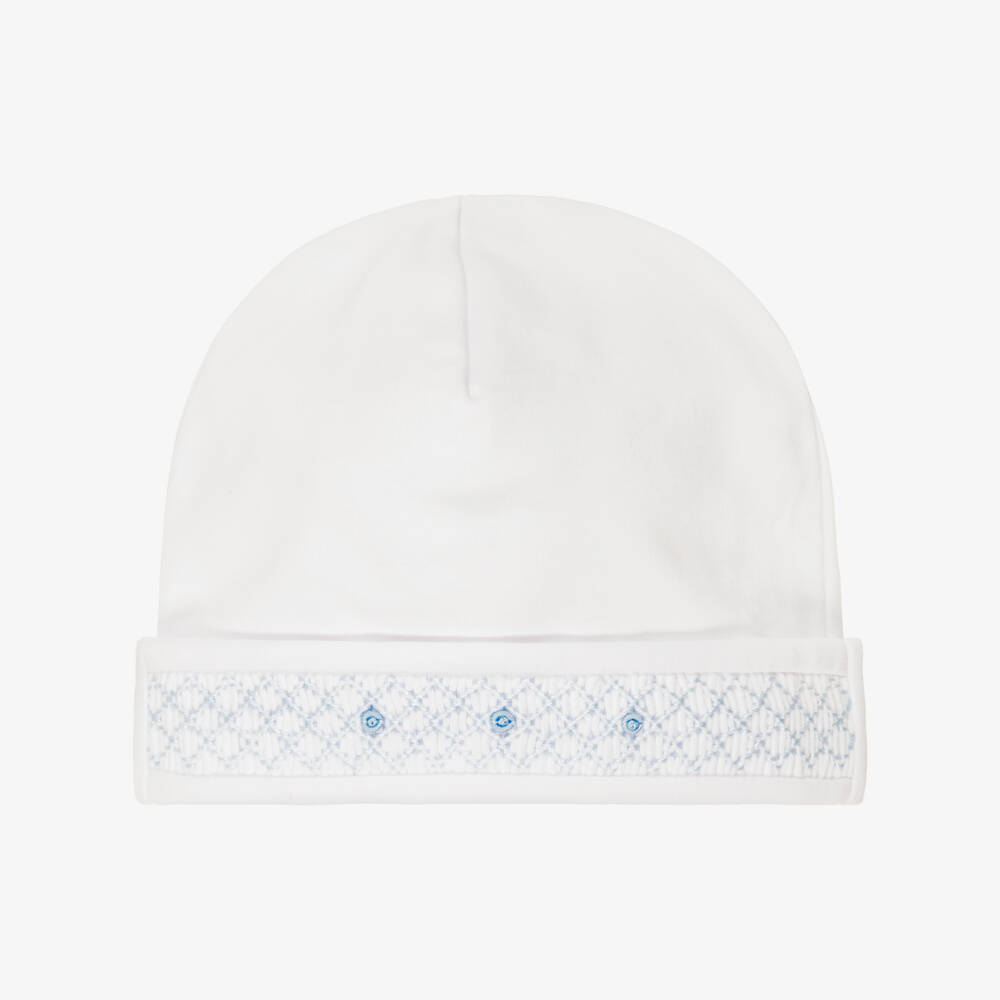 Kissy Kissy-Baby Boys White & Blue Fall Blooms Pima Cotton Hat | Childrensalon