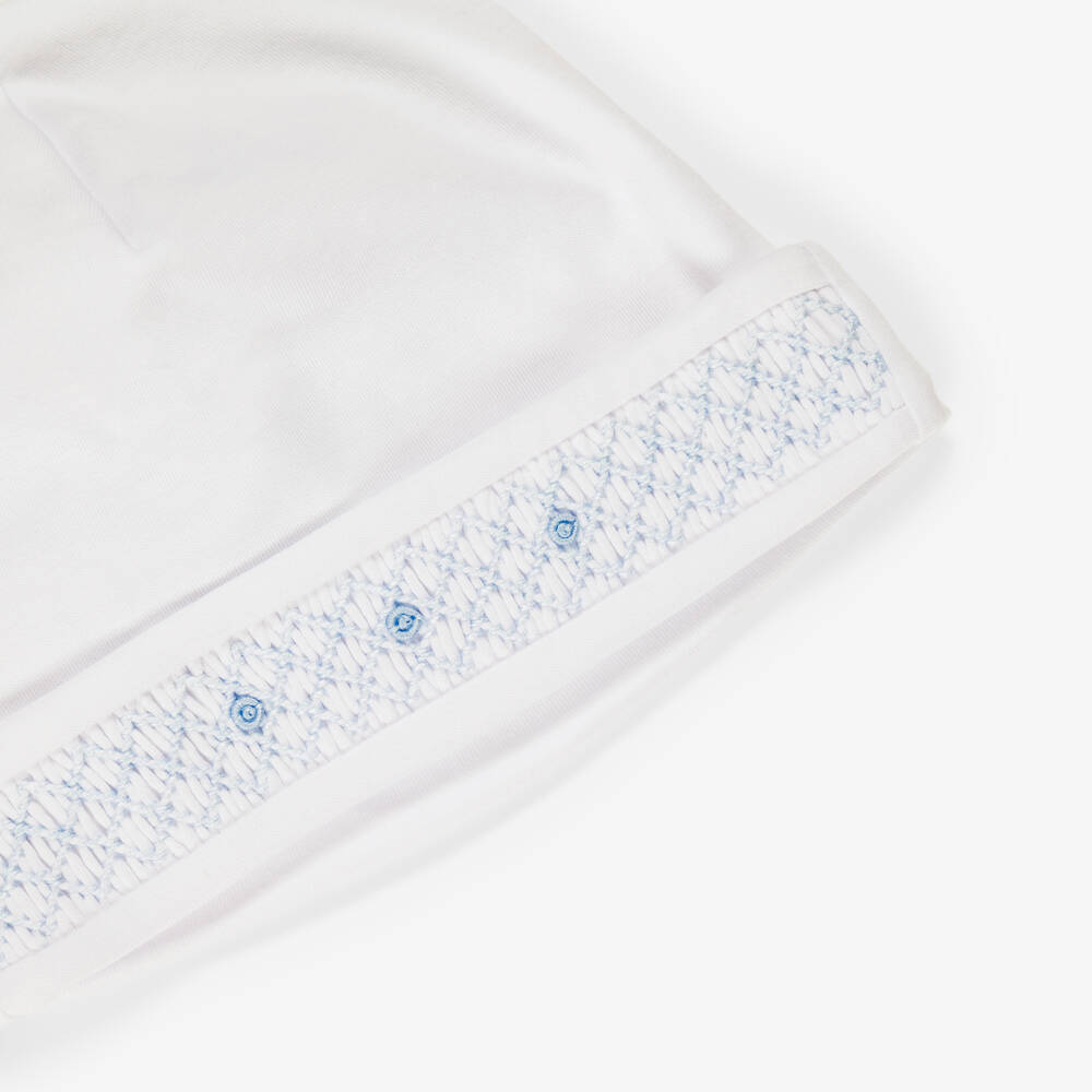 Kissy Kissy-Baby Boys White & Blue Fall Blooms Pima Cotton Hat | Childrensalon
