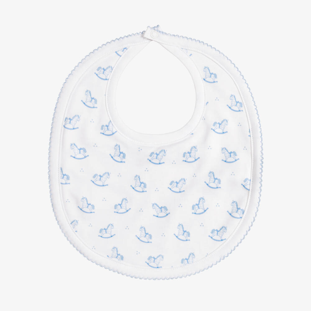 Kissy Kissy-Baby Boys White & Blue Gingham Rockers Pima Cotton Bib | Childrensalon