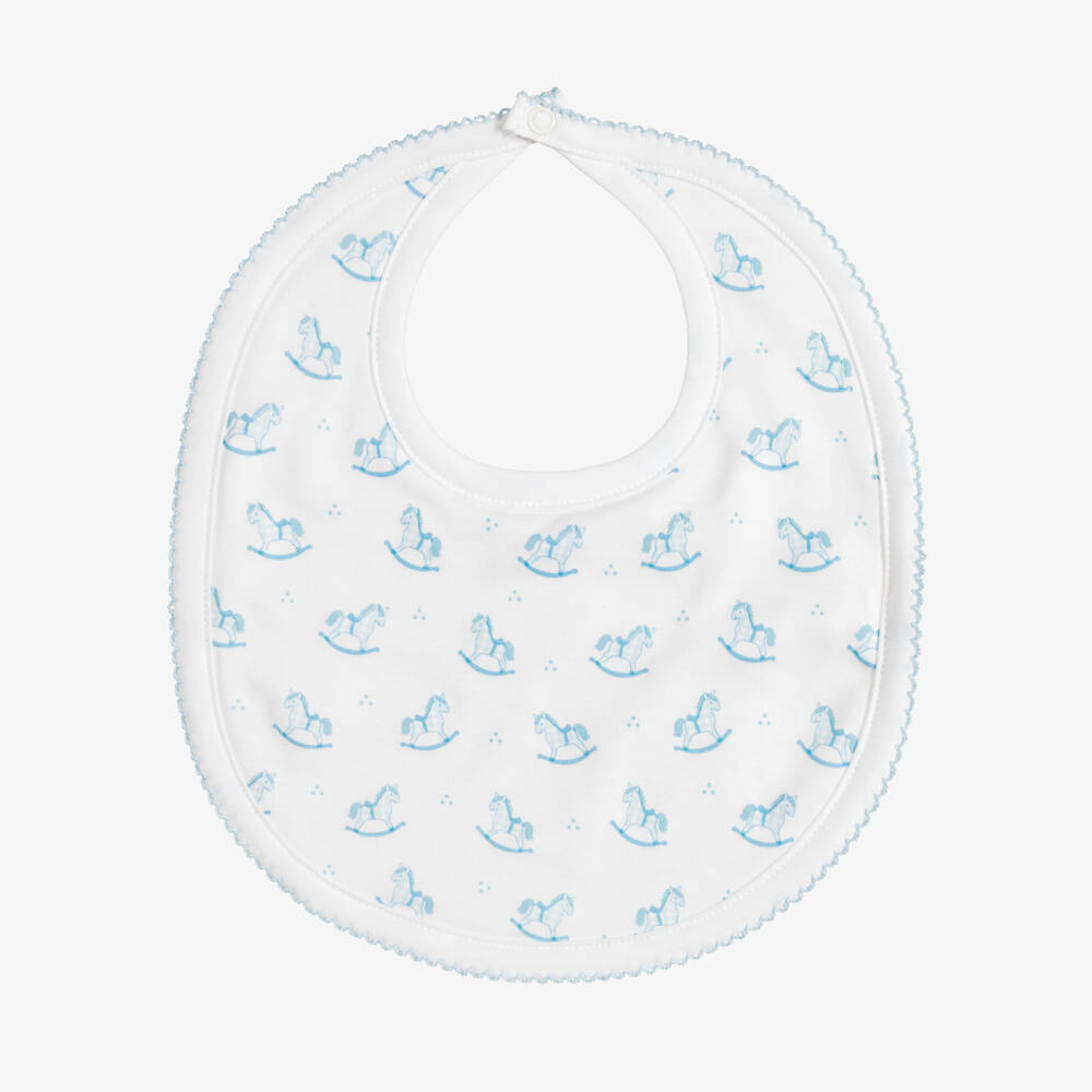 Kissy Kissy-Baby Boys White & Blue Gingham Rockers Pima Cotton Bib | Childrensalon
