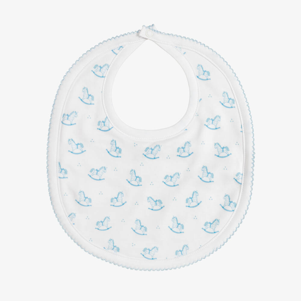 Kissy Kissy-Baby Boys White & Blue Gingham Rockers Pima Cotton Bib | Childrensalon