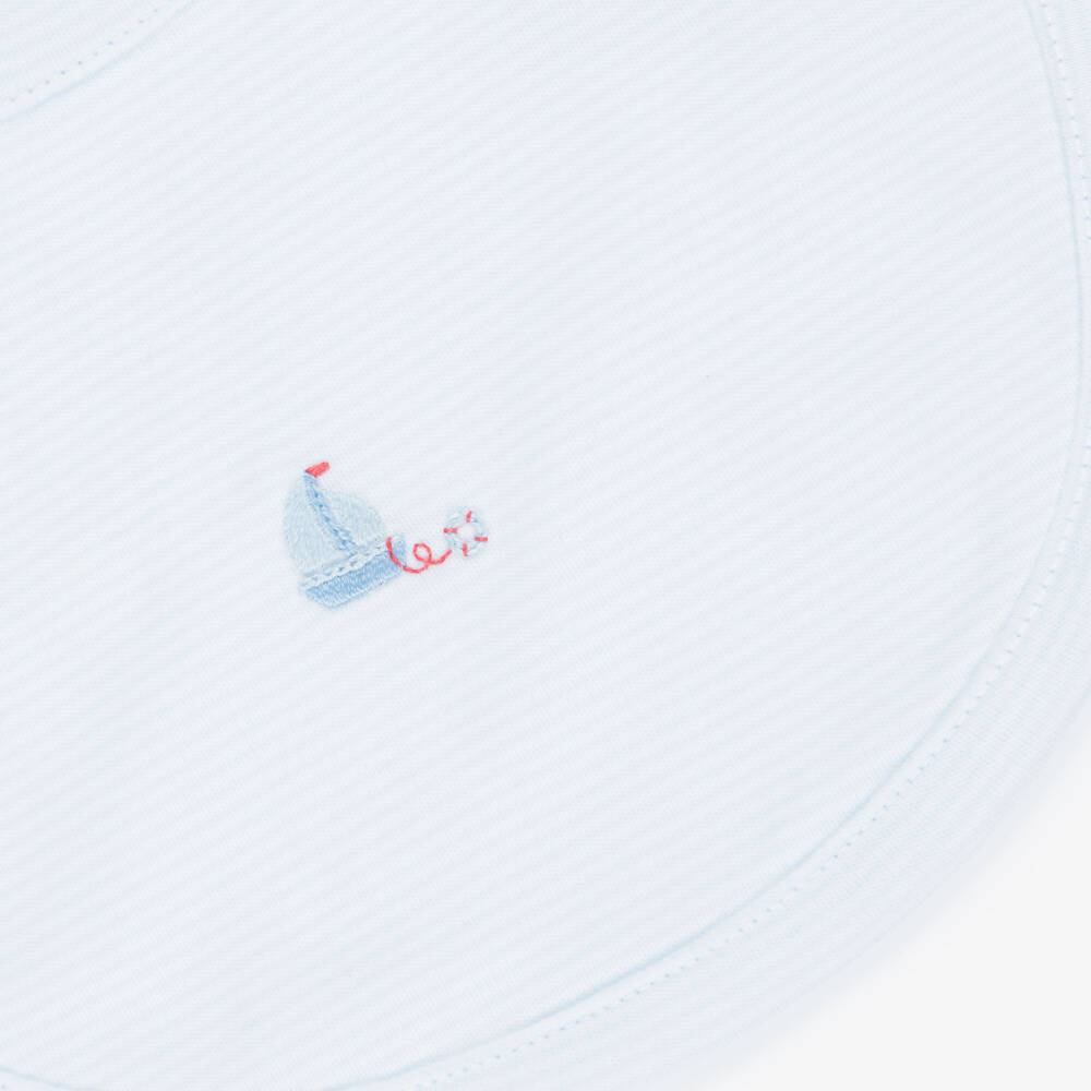 Kissy Kissy-مريلة قطن بيما لون أبيض وأزرق للأولاد الرضع | Childrensalon