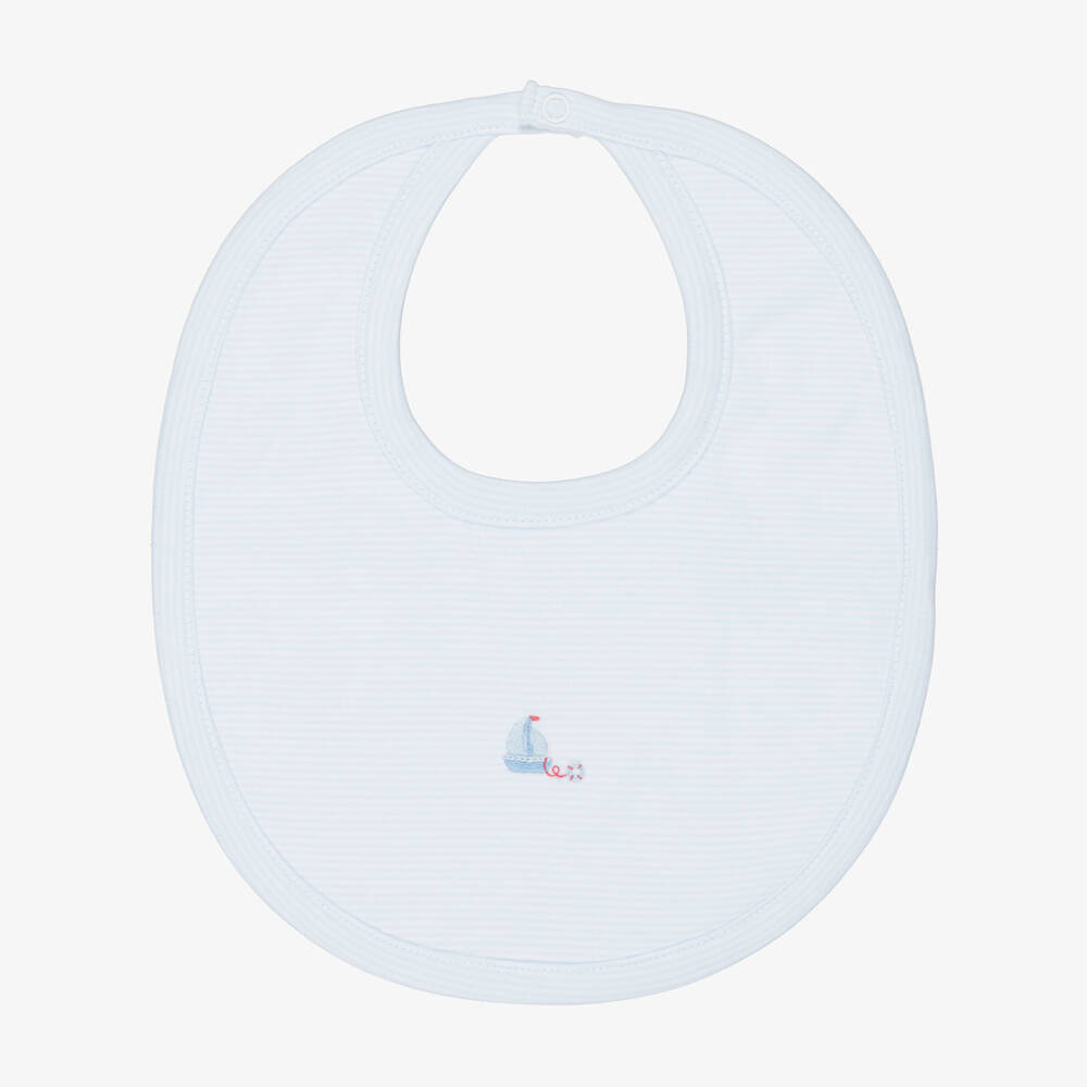Kissy Kissy-Baby Boys White & Blue Pima Cotton Bib with Embroidered Boat | Childrensalon