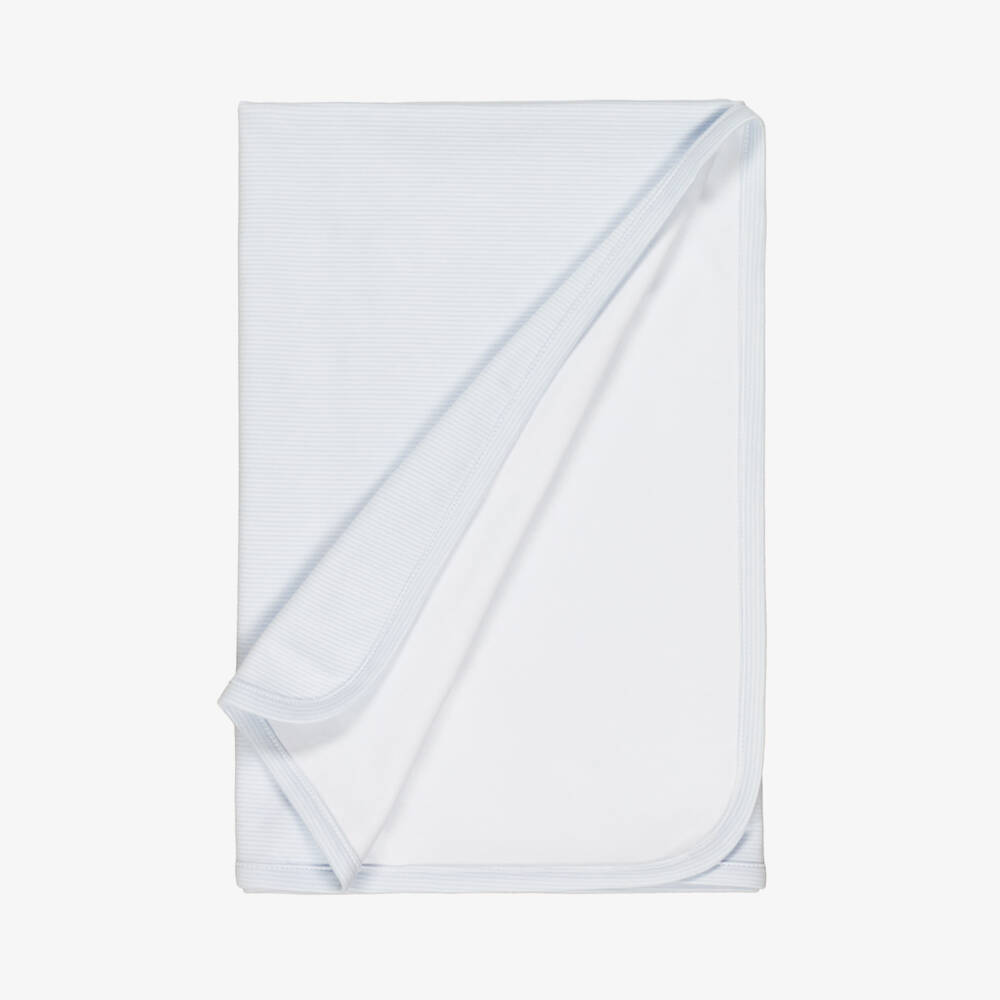Kissy Kissy-Baby Boys White & Blue Pima Cotton Blanket with Embroidered Boat (74cm) | Childrensalon