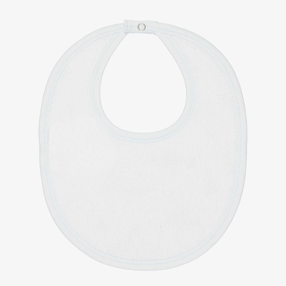 Kissy Kissy-Baby Boys White & Blue Pima Cotton Dinosaur Delight Bib | Childrensalon