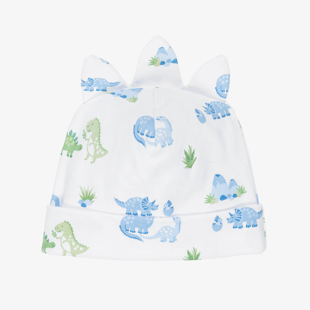 Kissy Kissy-Baby Boys White & Blue Pima Cotton Dinosaur Delight Hat | Childrensalon