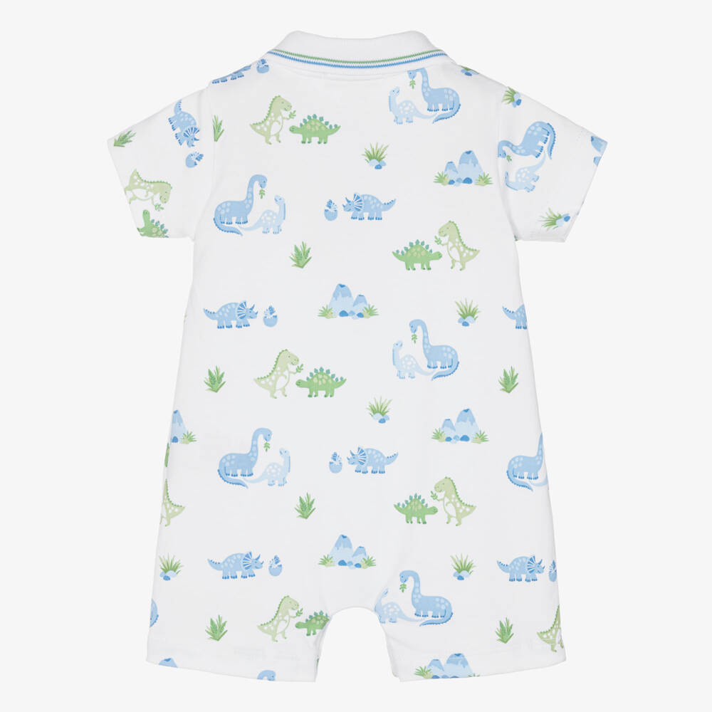 Kissy Kissy-Baby Boys White & Blue Pima Cotton Dinosaur Delight Shortie | Childrensalon