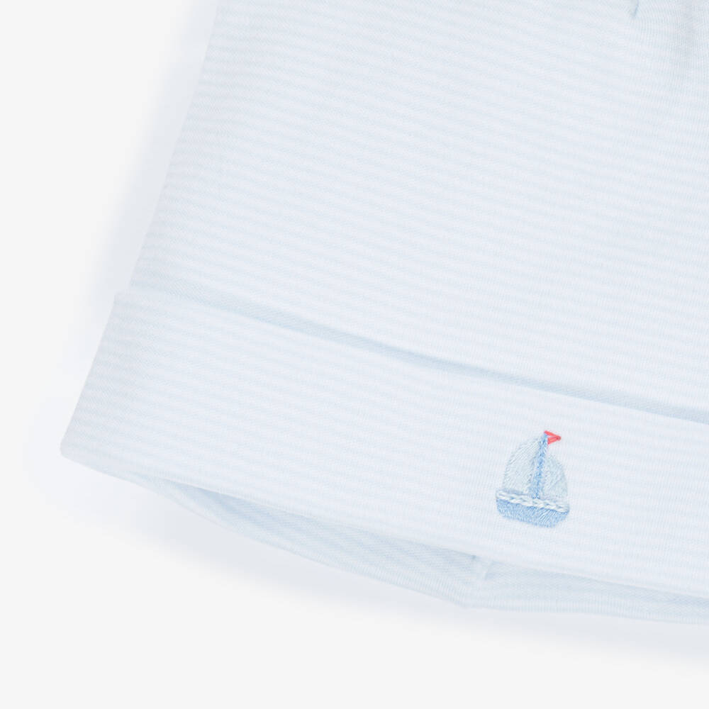 Kissy Kissy-قبعة قطن بيما لون أبيض وأزرق للأولاد الرضع | Childrensalon