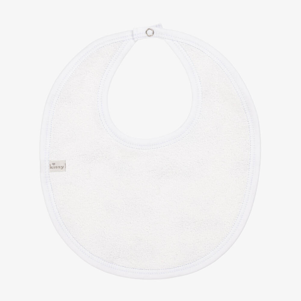 Kissy Kissy-Baby Boys White & Blue Pima Cotton Roundabout Railroad Bib | Childrensalon