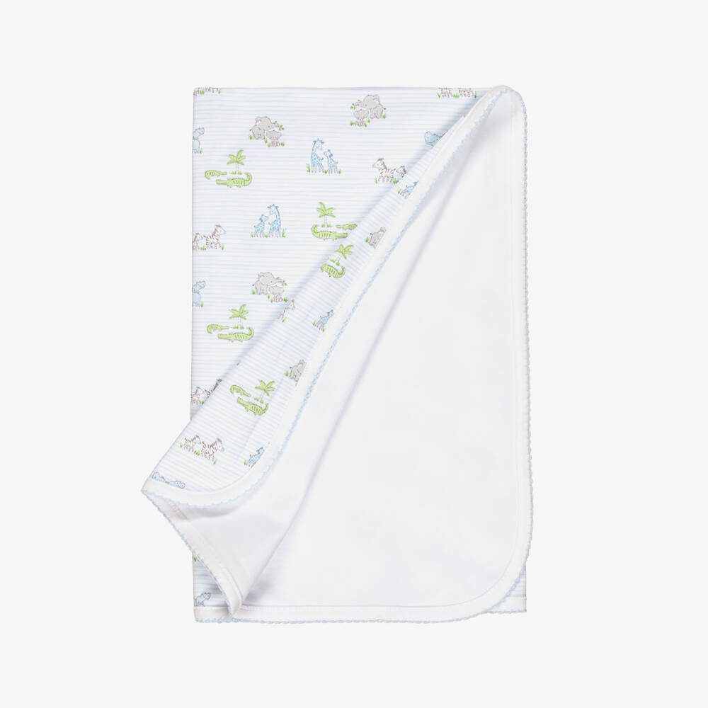 Kissy Kissy-Baby Boys White & Blue Pima Cotton Safari Party Blanket (73cm) | Childrensalon