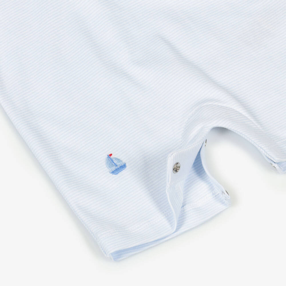 Kissy Kissy-Baby Boys White & Blue Pima Cotton Shortie with Embroidered Boats | Childrensalon