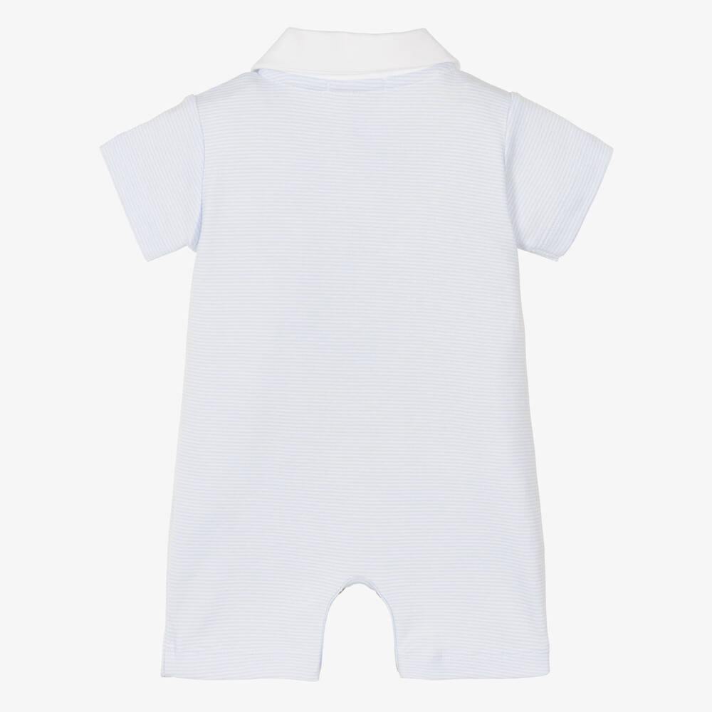 Kissy Kissy-Baby Boys White & Blue Pima Cotton Shortie with Embroidered Boats | Childrensalon