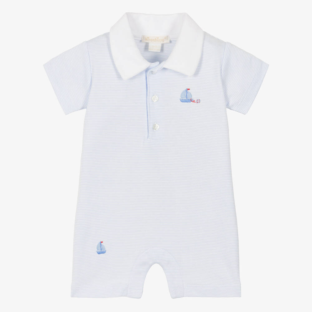 Kissy Kissy-Baby Boys White & Blue Pima Cotton Shortie with Embroidered Boats | Childrensalon