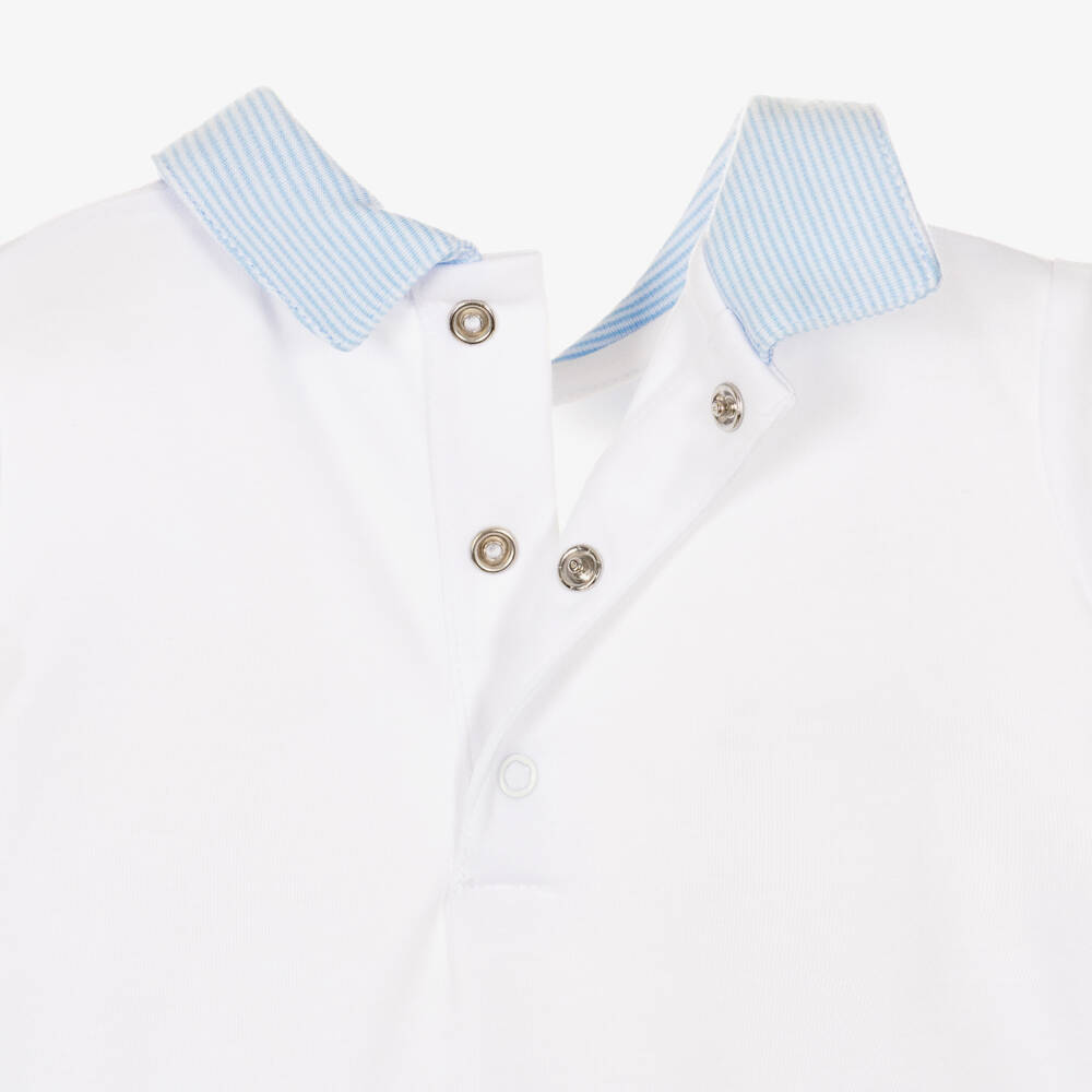 Kissy Kissy-Baby Boys White & Blue Pima Cotton Shortie with Safari Party Embroidery | Childrensalon