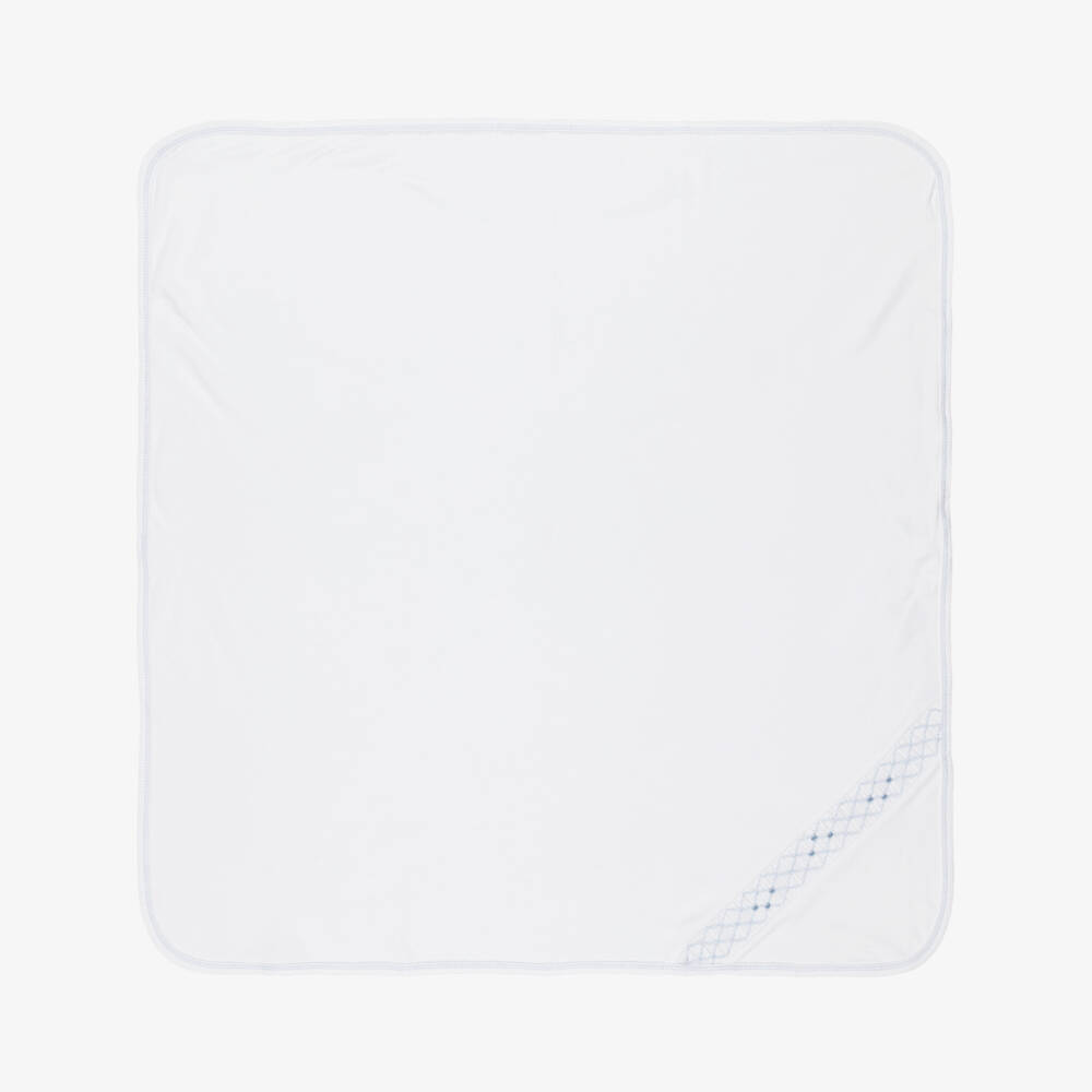 Kissy Kissy-Baby Boys White Hand-Smocked Pima Cotton Blanket (76cm) | Childrensalon