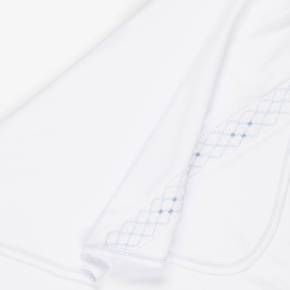 Kissy Kissy-Baby Boys White Hand-Smocked Pima Cotton Blanket (76cm) | Childrensalon