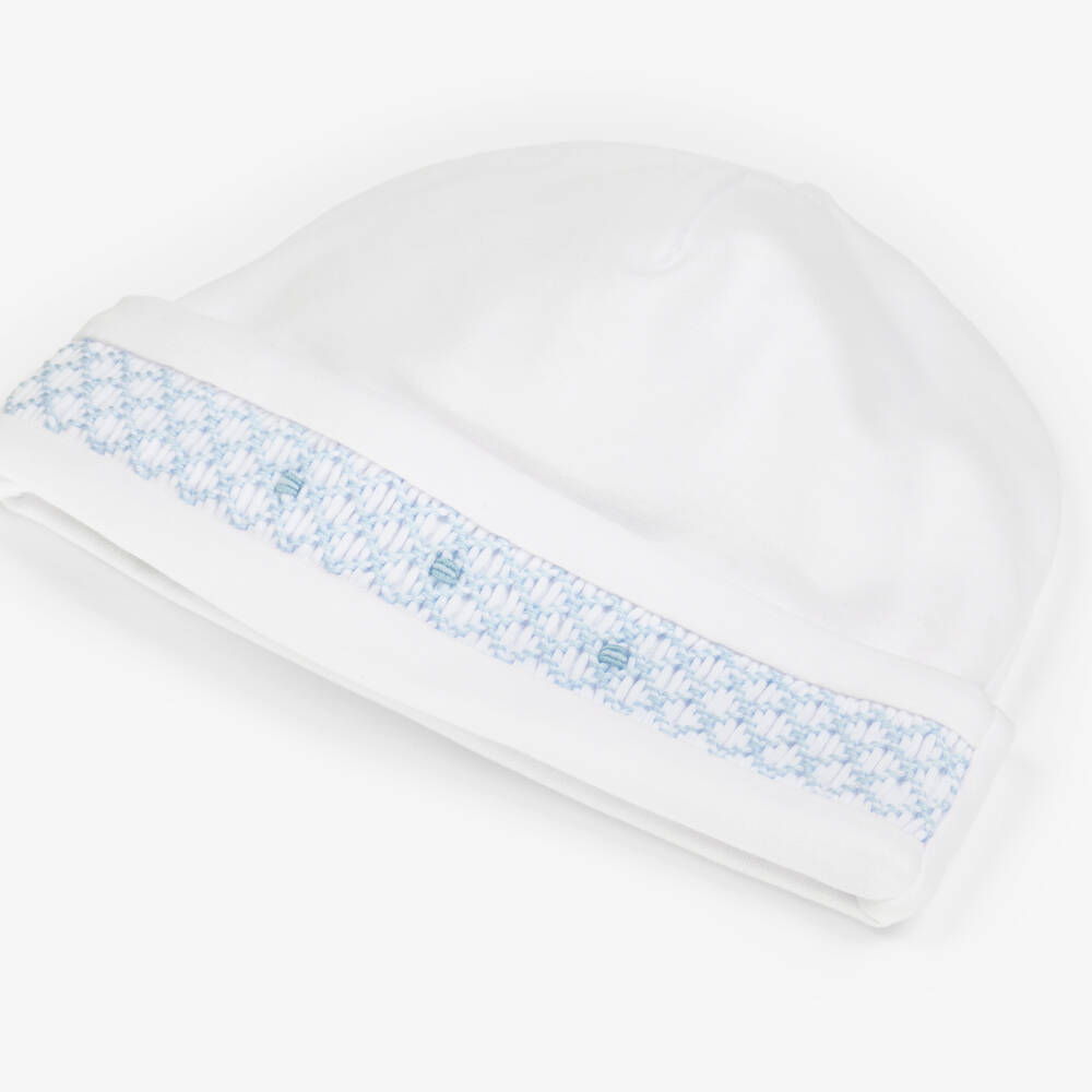 Kissy Kissy-Шапочка из хлопка пима белая с ручной присборенной вышивкой для малышей | Childrensalon