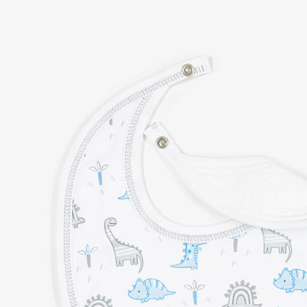 Kissy Kissy-Baby Boys White Pima Cotton Dinosaur Territory Bib | Childrensalon