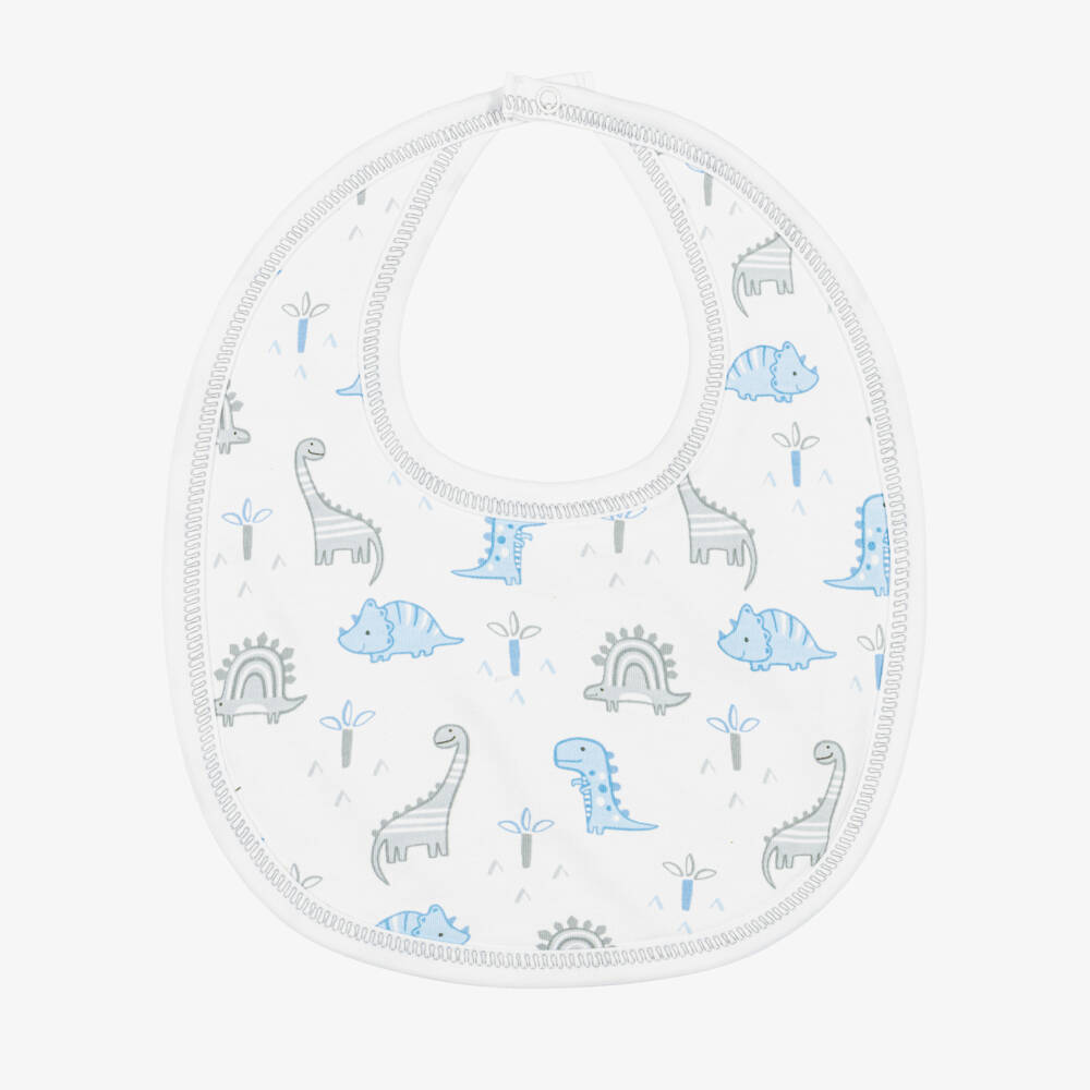Kissy Kissy-Baby Boys White Pima Cotton Dinosaur Territory Bib | Childrensalon