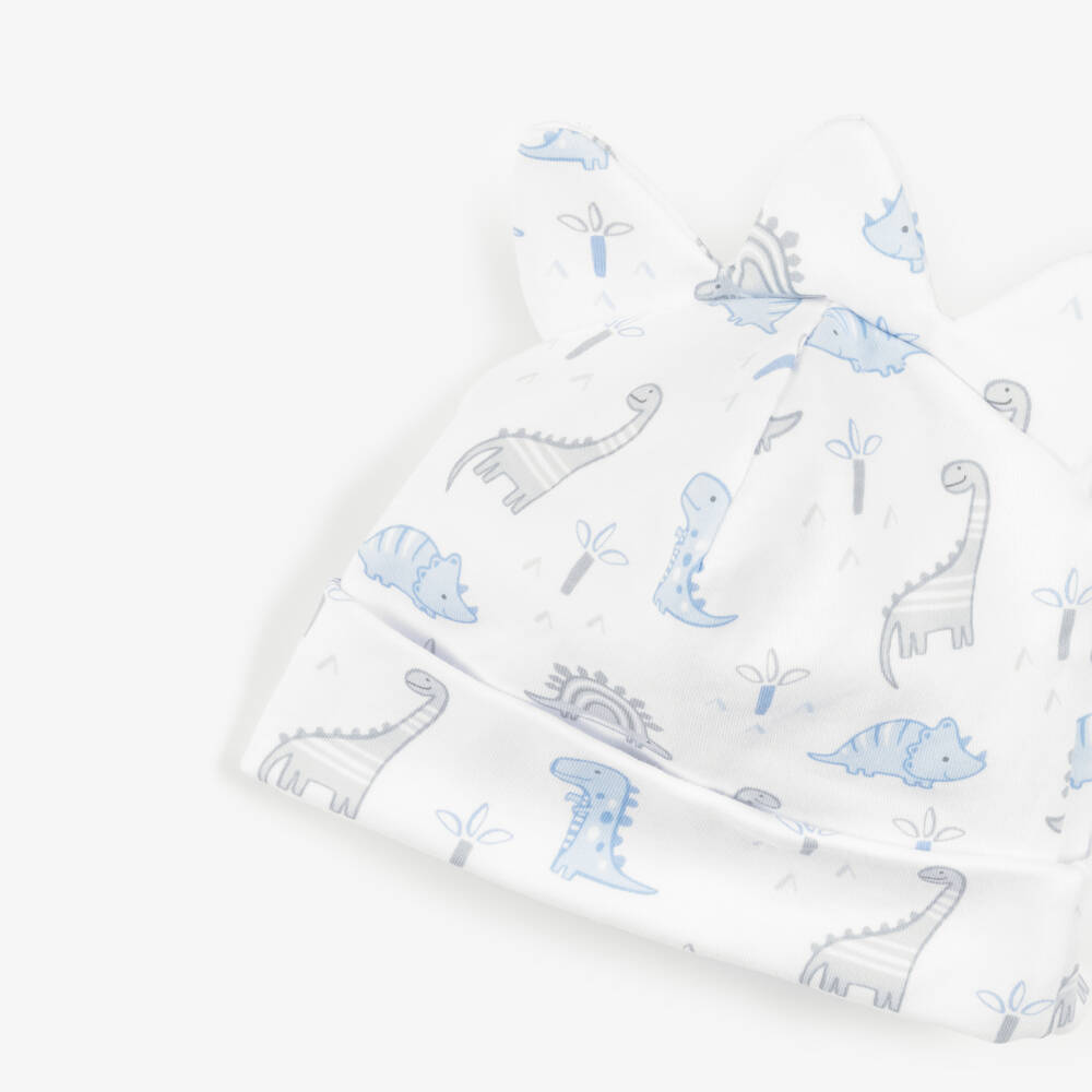 Kissy Kissy-Baby Boys White Pima Cotton Dinosaur Territory Hat | Childrensalon
