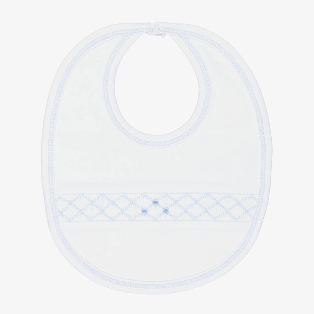 Kissy Kissy-Baby Boys White Pima Cotton Hand-Smocked Bib | Childrensalon