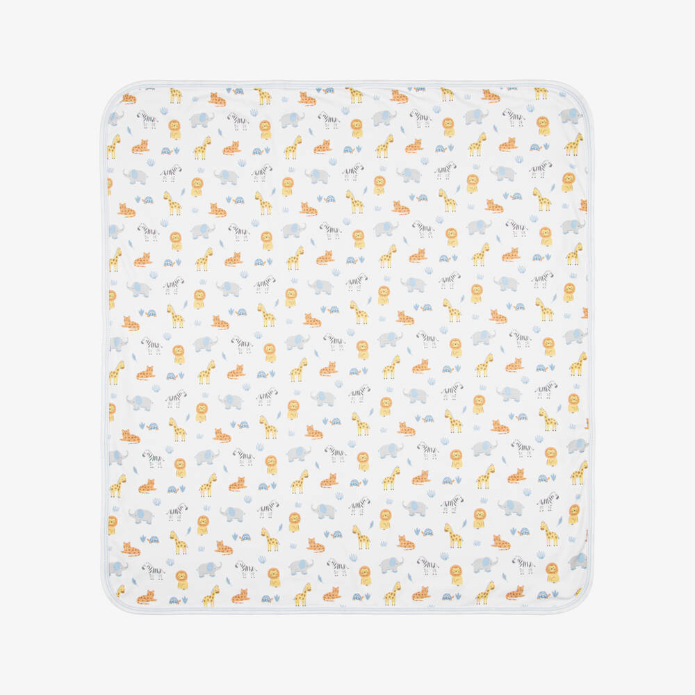 Kissy Kissy-Baby Boys White Pima Cotton Jungle Hang Out Blanket (73cm) | Childrensalon