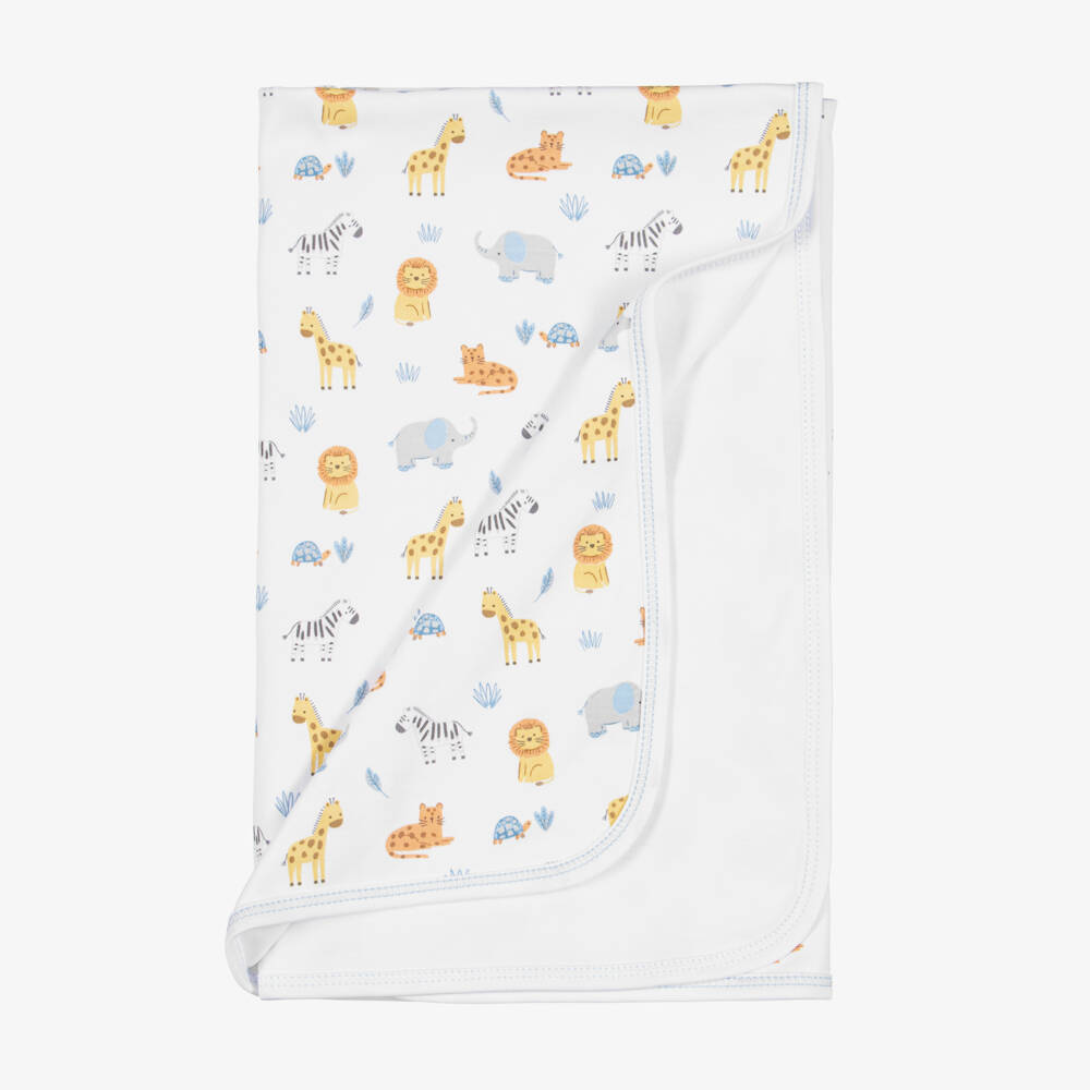 Kissy Kissy-Baby Boys White Pima Cotton Jungle Hang Out Blanket (73cm) | Childrensalon