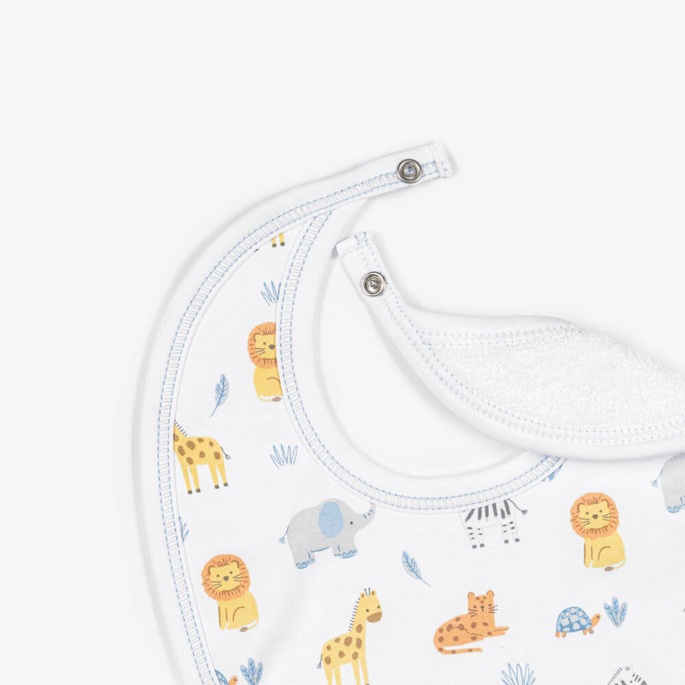 Kissy Kissy-Baby Boys White Pima Cotton Jungle Hang Out Print Bib | Childrensalon