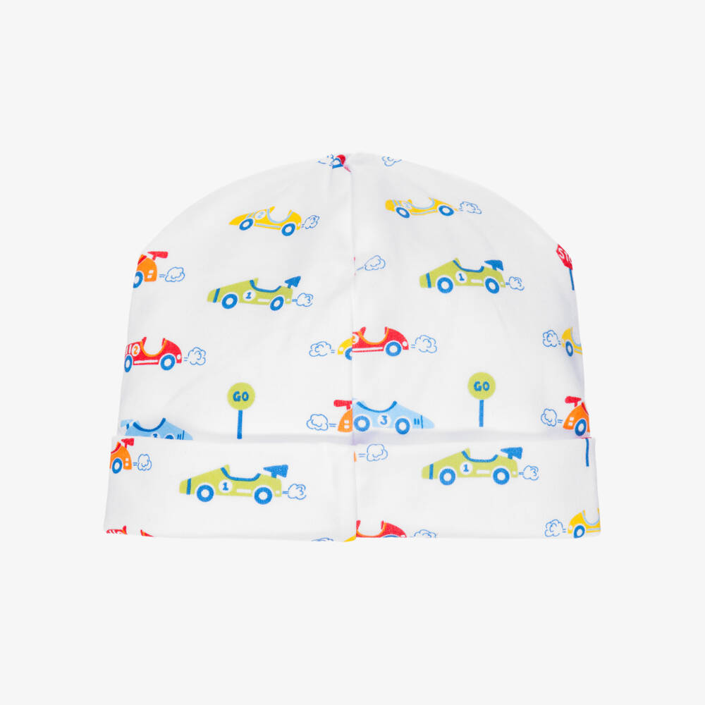 Kissy Kissy- Baby Boys White Pima Cotton Sizzling Speedway Hat  | Childrensalon