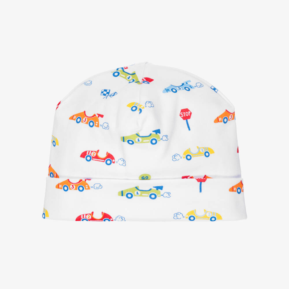 Kissy Kissy- Baby Boys White Pima Cotton Sizzling Speedway Hat  | Childrensalon