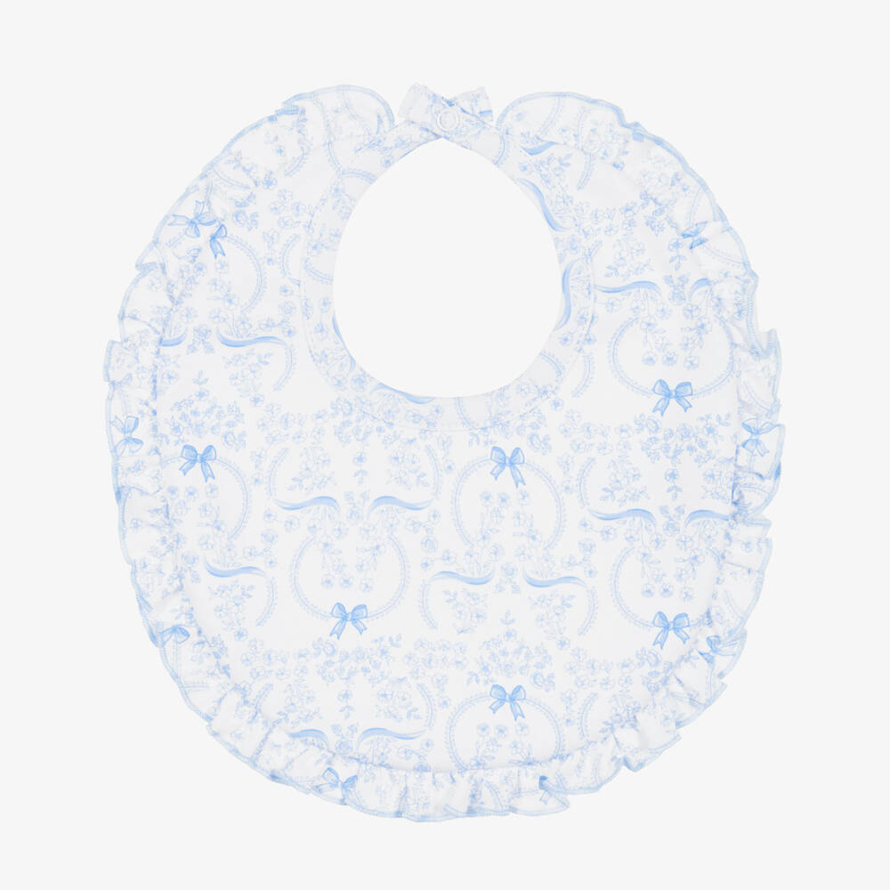 Kissy Kissy-Baby Girls Blue Blooming Bows Pima Cotton Bib | Childrensalon