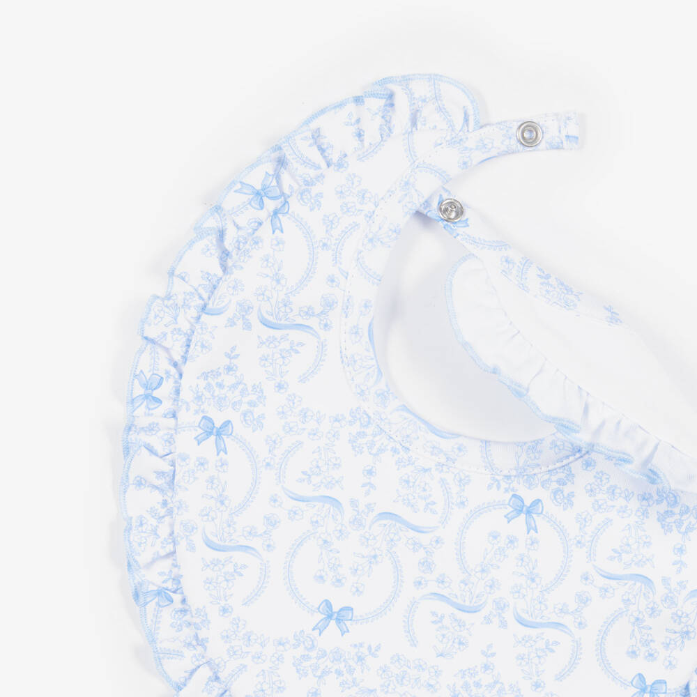 Kissy Kissy-Baby Girls Blue Blooming Bows Pima Cotton Bib | Childrensalon