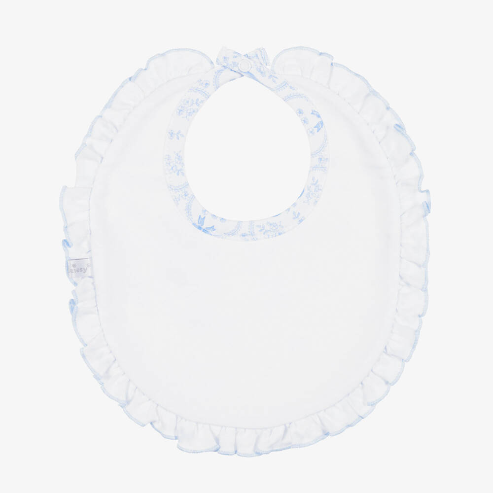 Kissy Kissy-Baby Girls Blue Blooming Bows Pima Cotton Bib | Childrensalon