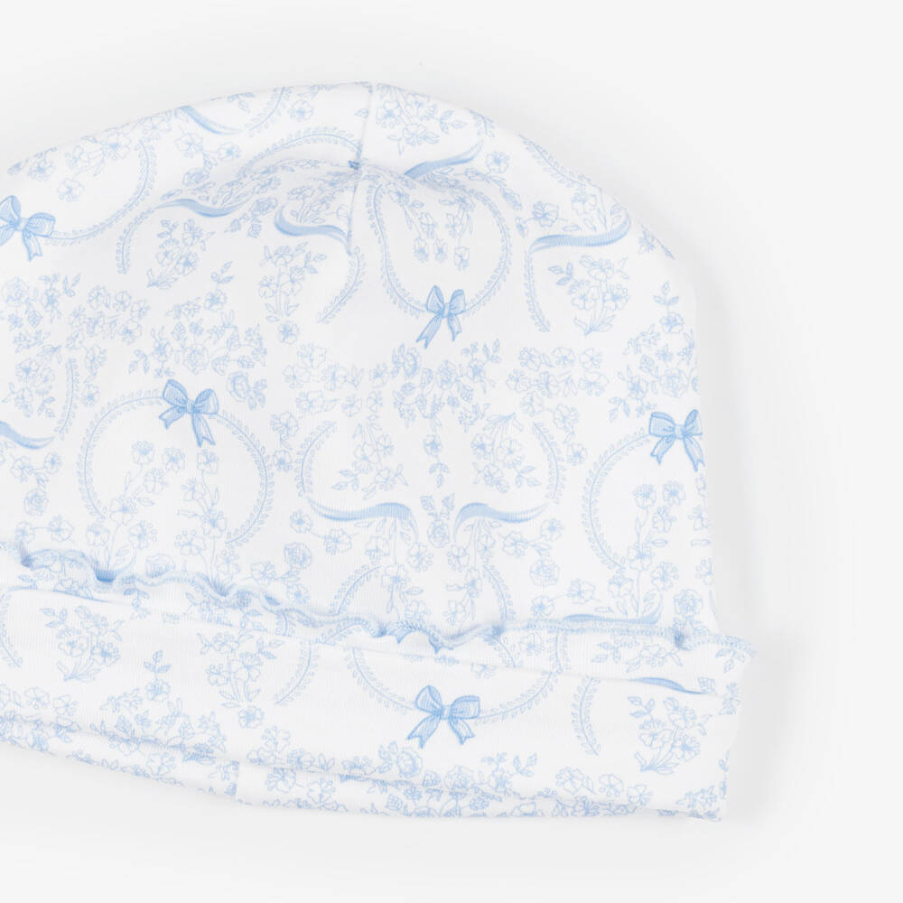 Kissy Kissy-Baby Girls Blue Blooming Bows Pima Cotton Hat | Childrensalon