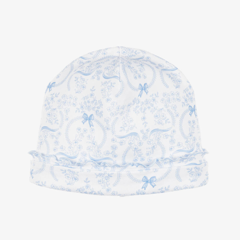Kissy Kissy-Baby Girls Blue Blooming Bows Pima Cotton Hat | Childrensalon