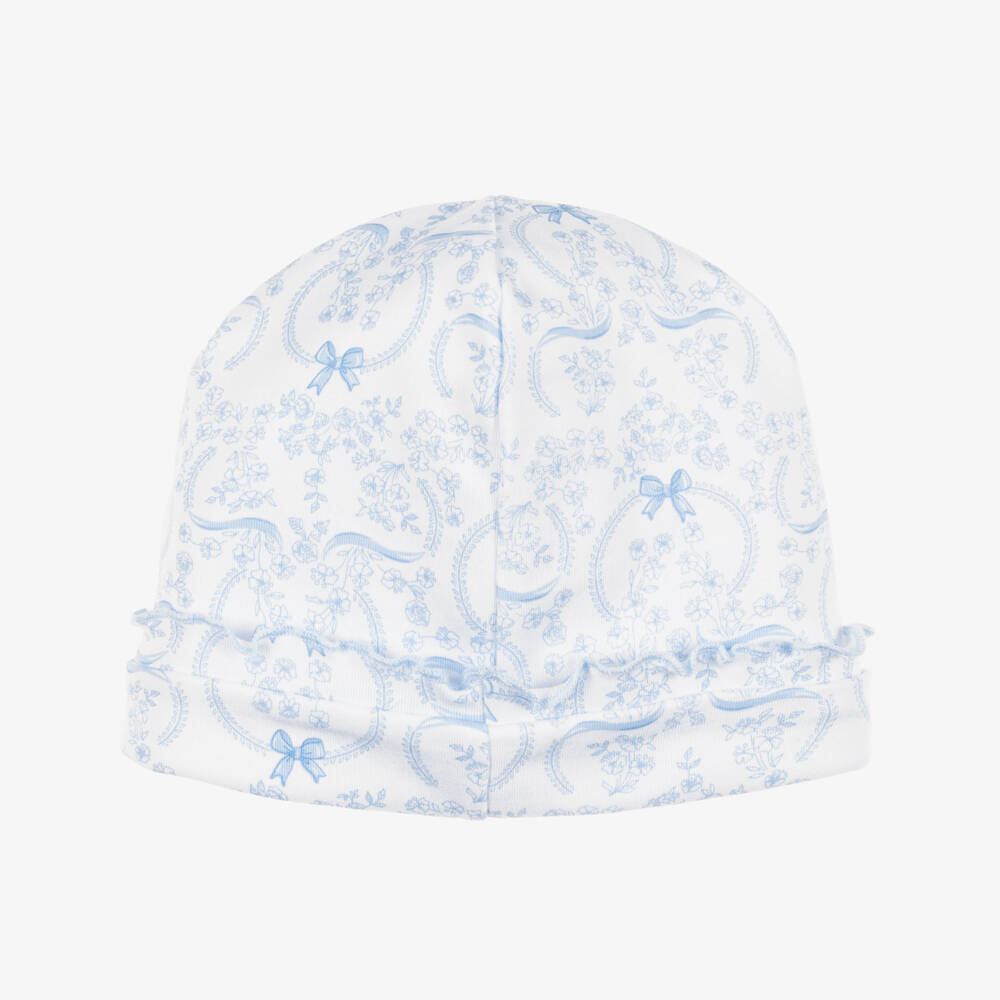 Kissy Kissy-Baby Girls Blue Blooming Bows Pima Cotton Hat | Childrensalon