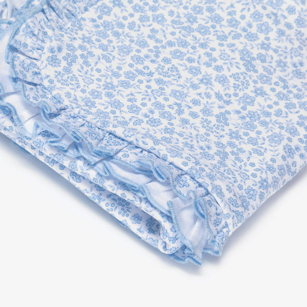 Kissy Kissy-Baby Girls Blue Fall Blooms Pima Cotton Blanket (73cm) | Childrensalon