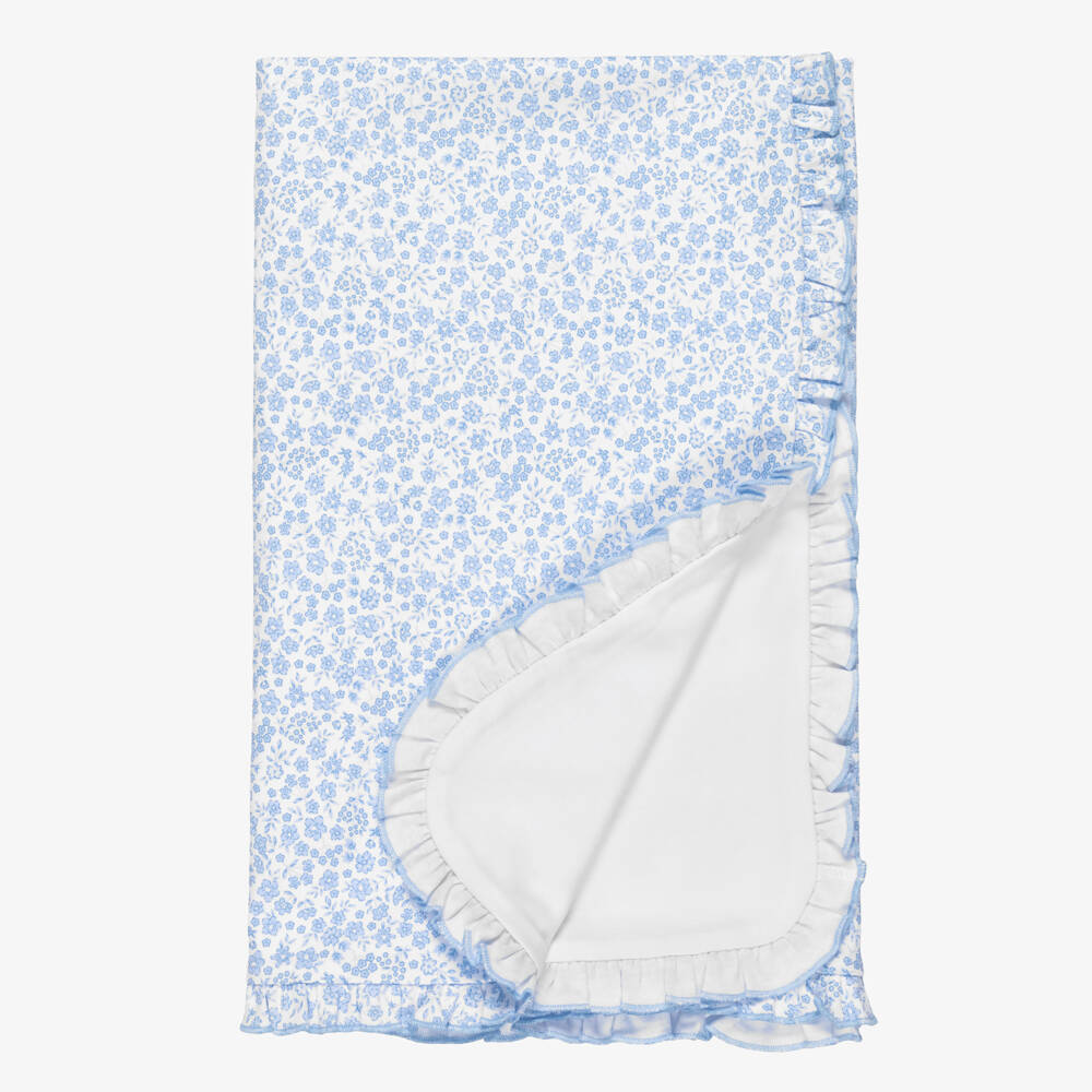 Kissy Kissy-Baby Girls Blue Fall Blooms Pima Cotton Blanket (73cm) | Childrensalon