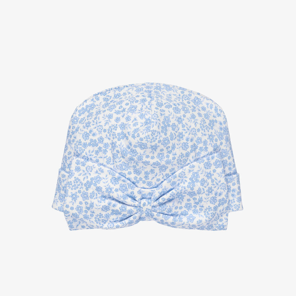 Kissy Kissy-Baby Girls Blue Fall Blooms Pima Cotton Hat | Childrensalon