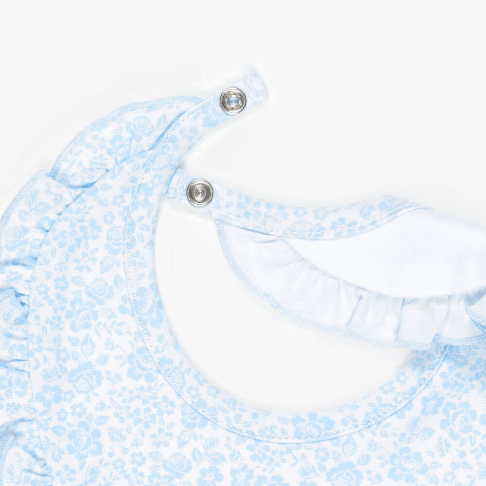 Kissy Kissy-Baby Girls Blue Floral Pima Cotton Country Gardens Bib | Childrensalon