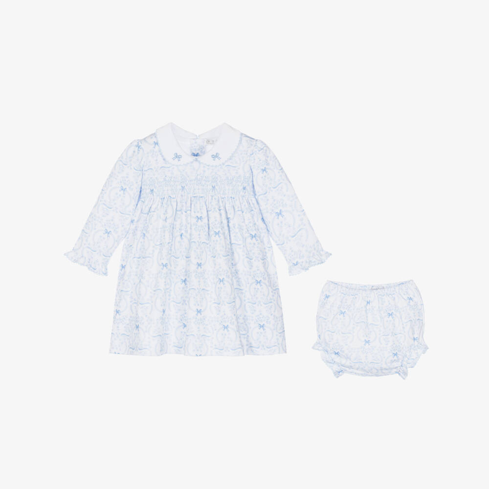 Kissy Kissy-Baby Girls Blue Pima Cotton Blooming Bows Dress | Childrensalon