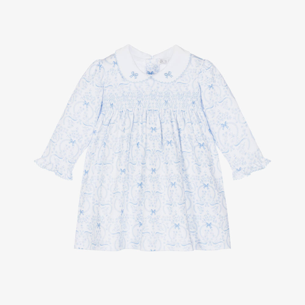 Kissy Kissy-Baby Girls Blue Pima Cotton Blooming Bows Dress | Childrensalon