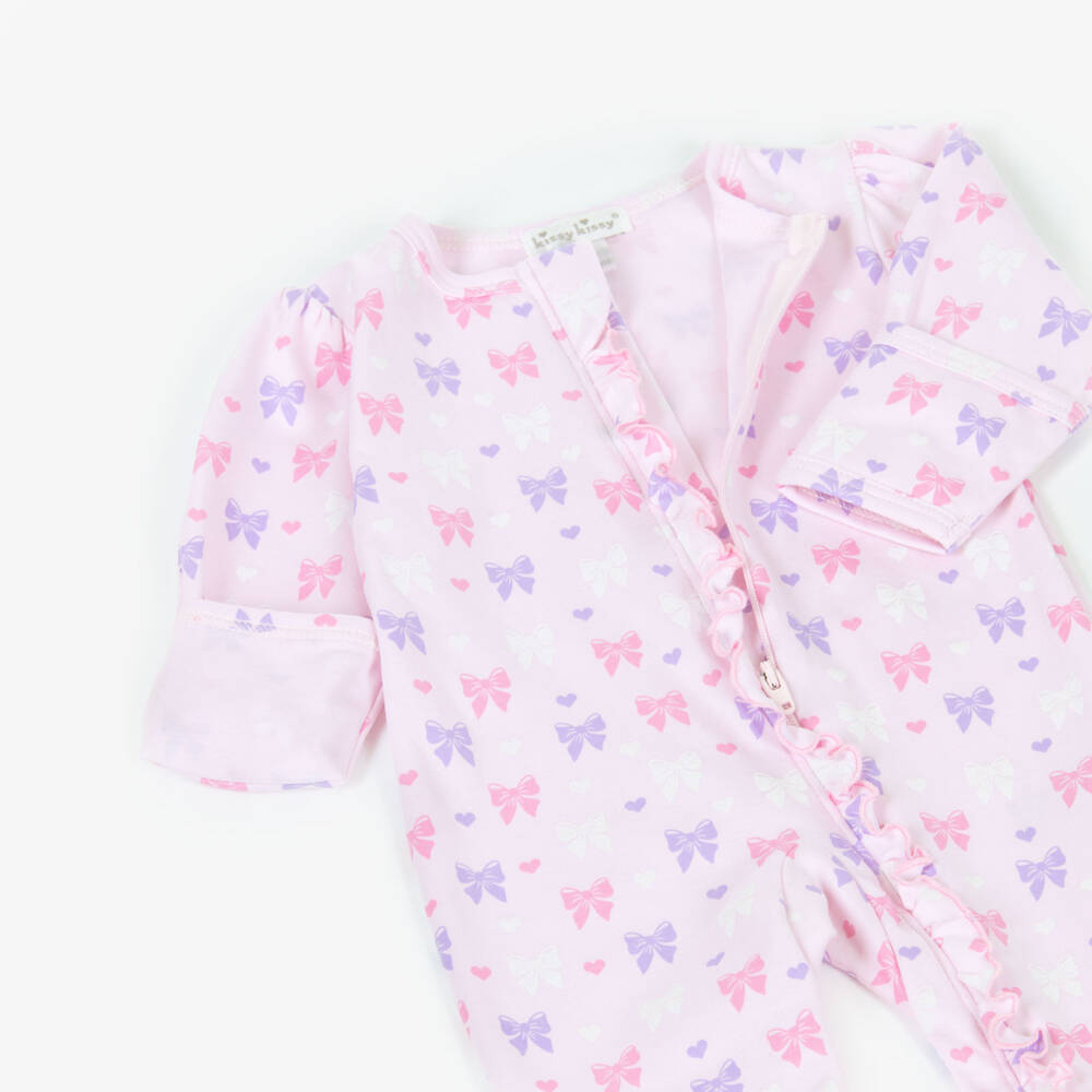 Kissy Kissy-Baby Girls Pink Billowy Bows Pima Cotton Babygrow | Childrensalon