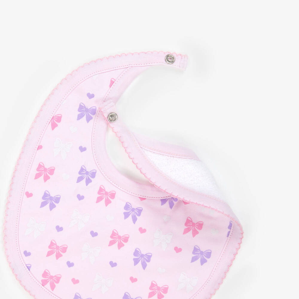 Kissy Kissy-Baby Girls Pink Billowy Bows Pima Cotton Bib | Childrensalon