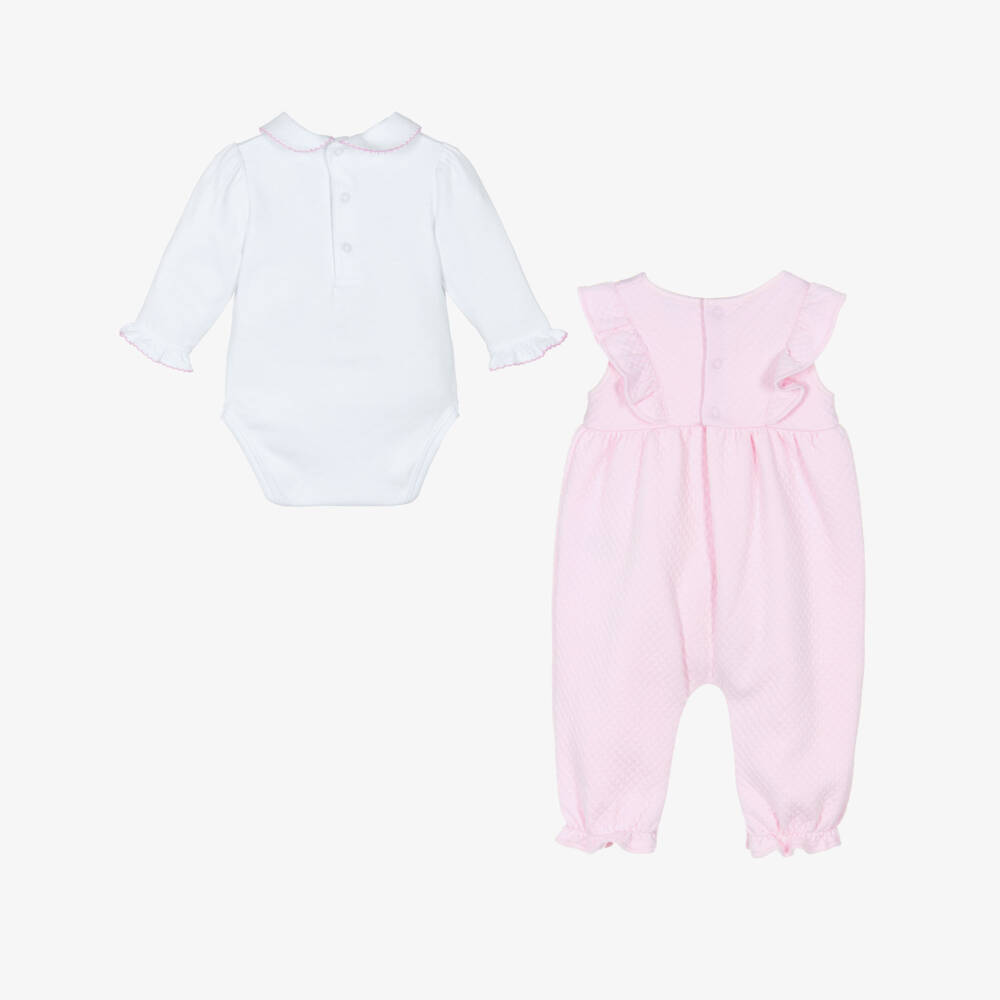 Kissy Kissy-Baby Girls Pink Billowy Bows Pima Cotton Dungaree Set | Childrensalon