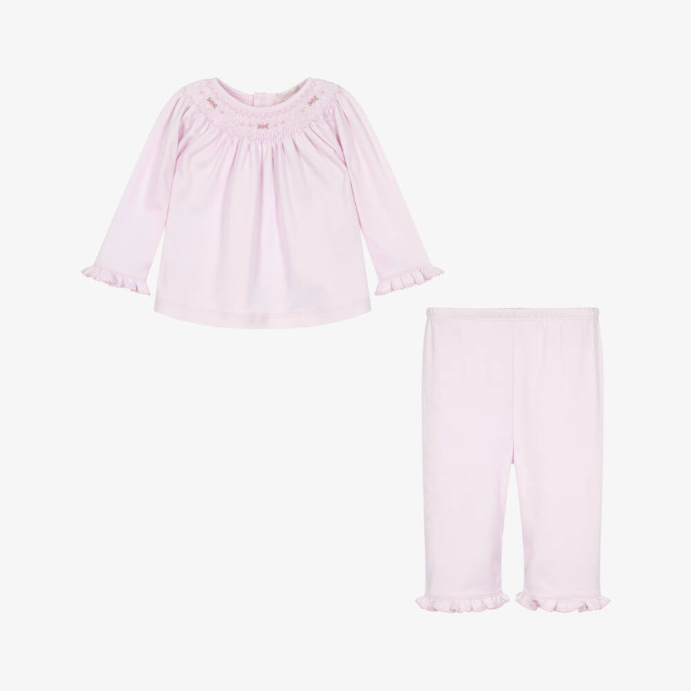 Kissy Kissy-Baby Girls Pink Fall Bishop Smocked Trouser Set | Childrensalon