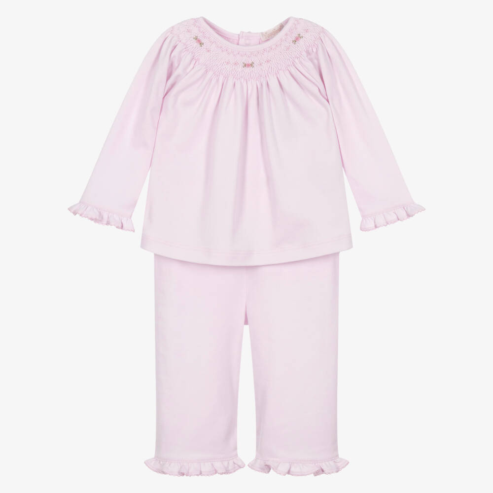 Kissy Kissy-Baby Girls Pink Fall Bishop Smocked Trouser Set | Childrensalon